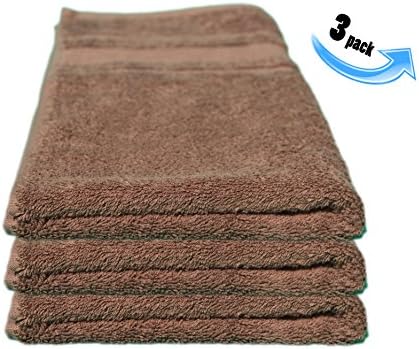 All Design's Turkish Dobby Terry Border Hand Towels - %100 Cotton - 16 inch by 30 inch, 3 Pieces Brown Color