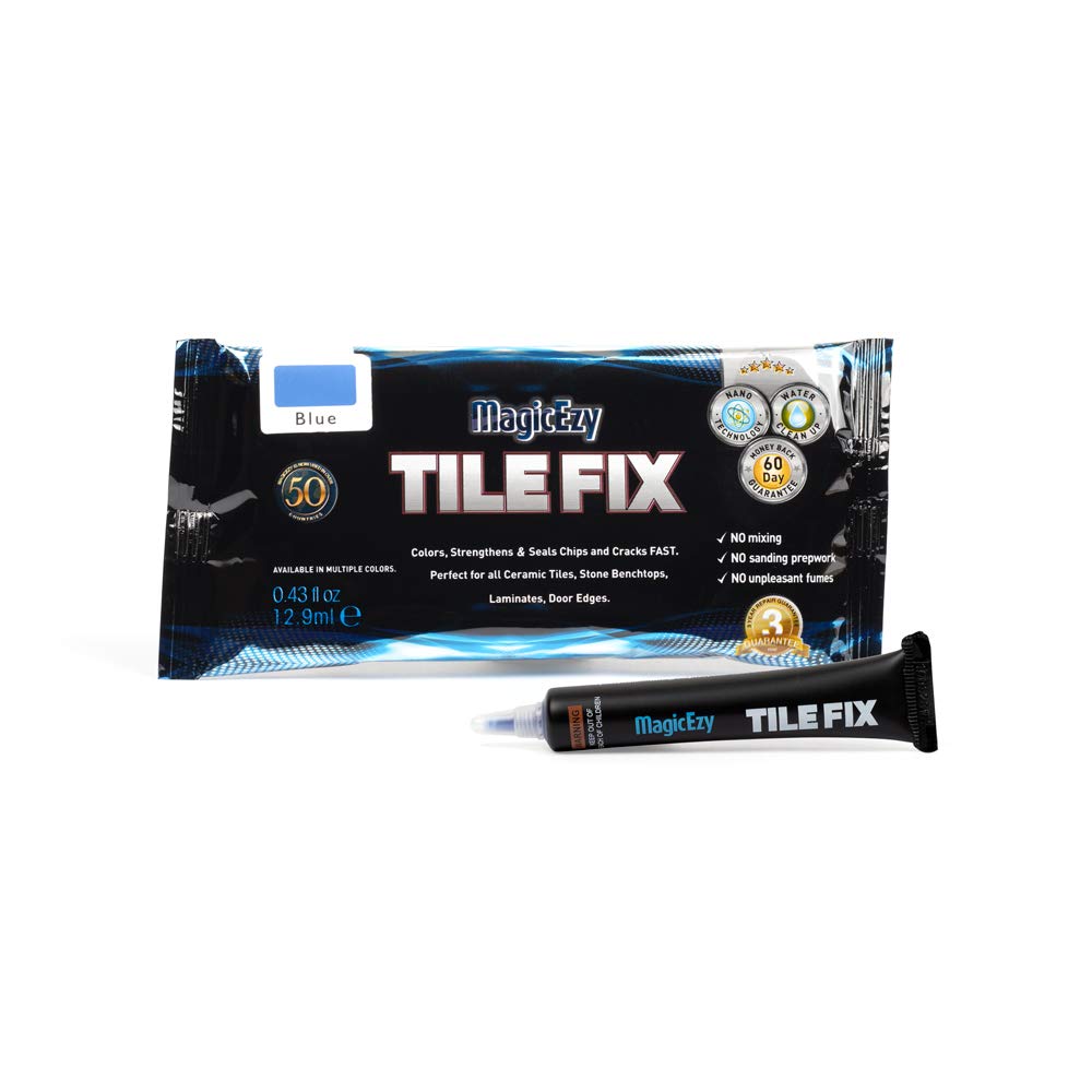 MagicEzy Tile Fix: Easy Ceramic Tile Repair Kit for Cracks, Scratches and Touchup - Strong Epoxy Filler - Blue