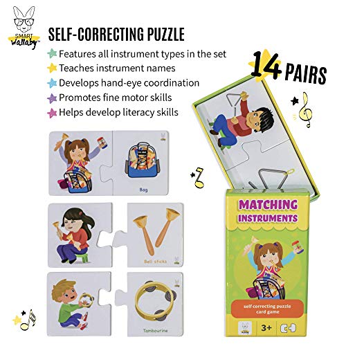 SMART WALLABY 26 pc. Toddler Musical Instruments Set + Bonus Puzzle Matching Game | Wooden Toys Educational Percussion Kit with Xylophone and Storage Backpack. Big Band