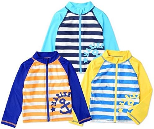 Amazon ネイビー 1cm 子供 ラッシュガード 長袖 水着 スイムウエア 男の子 フルジップ Uvカット ボーダー柄切替 マリンテイストプリント カラーステッチ 男児 キッズ 水着 通販