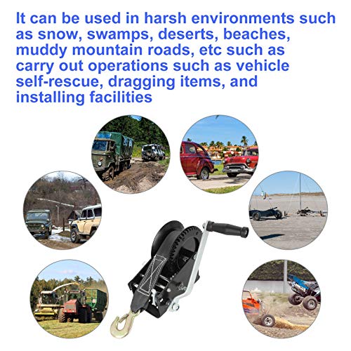 3000lbs Heavy Duty Hand Winch with 26FT Strap and Safety Pawl, 2 Gear Manual Hand Winch for Boat Trailer, 2Ways Hand Winch Crank Gear for Pickup ATV Marine Drag Boats Truck Auto Shop Crane-Black - Image 7