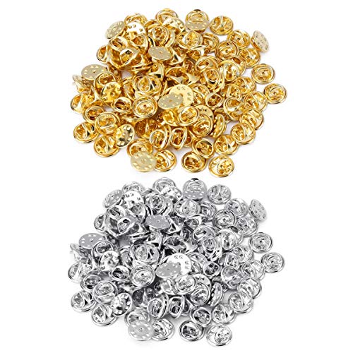 200 Butterfly Clutch Clutches Pin Backs Tie Tacks Pins Badge Insignia Keepers Replacement (Silver and Gold)