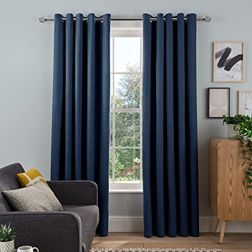 Sleepdown Woven Tonal Fleck Eyelet Blackout Curtains Thermal Insulated for Bedroom and Living Room, Navy, 2 Panels, 66 x 72 Inch