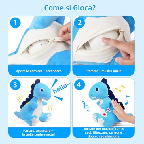 Tokiyis Giochi Neonato 6 Mesi, Dinosauro Peluche Interattivo Musicale Strisciare per Tummy Time, Giocattolo per Imparare a Strisciare da 6 7 8 9 10 12 Mesi, Regalo per Bambini Giocattolo 1 2 3 Anni