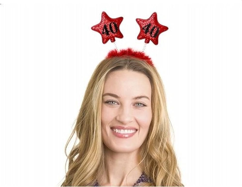 PartyDeco Birthday Hairband Unisex - Glitter Headband with Feathers, Stars, and Number, Black/Gold