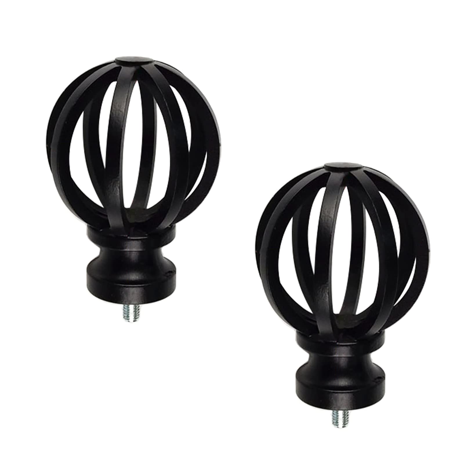 UFURMATE Curtain Finials, 2Pcs Plastic Curtain Rod Caps Black Drapery Pole Decorative Ends Vintage Curtains Pole End Stops, Fits Dia. 2/3 inch Rods for Home Window Decor (Hollow Cage)