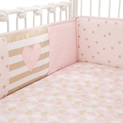 Lambs & Ivy Baby Love 4Piece Crib Bumper Pads Pink/Gold/White with