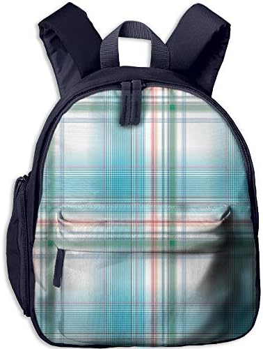 Haixia Students Boys&Girls Backpack with Pocket Checkered Pastel White Blue Checkered Pattern with Pink Strips Fresh Summer Design Decorative Aqua Turquoise Pink