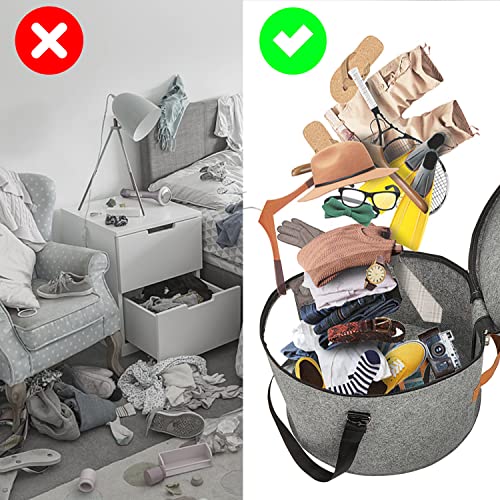 Hat Storage Box for Travel fit Women Men, Large Round Foldable Toy Store with Dustproof Lid, Cowboy Hat Organizer, Stuffed Animal Toy Storage Bin, Collapsible Felt Hat bag, Stackable Big Hat Case