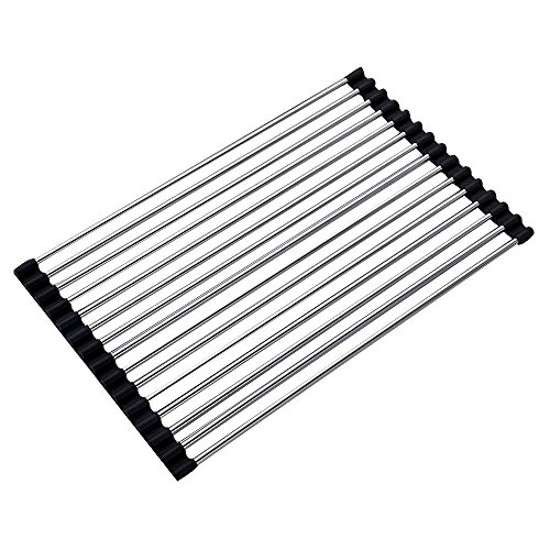Rollup Dish Drying Rack Stainless Steel Rollup Over Sink Rack Light