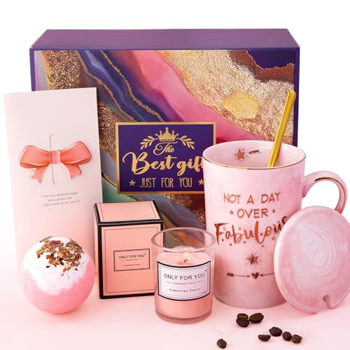 Biching Birthday Gifts for Women Not A Day Over Fabulous Mug Set, Unique Self Care Package Relaxation Spa Bath Set for Her, Happy Birthday Pamper Gifts for Women, Mum, Friends, Sister