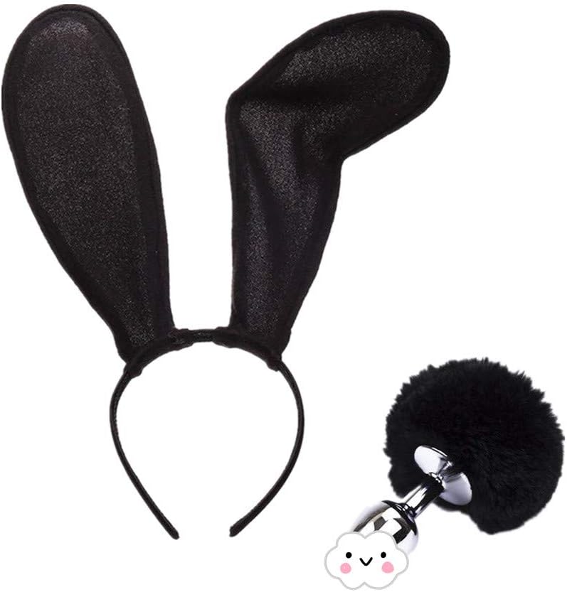 Plush Rabbit Tail Bunny Ears Headband Set for Halloween Party Costum