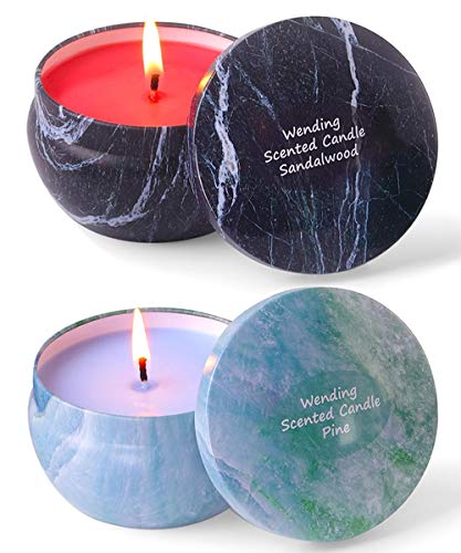 2 Scented Candles 8.1oz Each Long Burning to 45H Big Travel Tin Soy Wax Candle Strongly Smell to Create Mood & Enhance Atmospheres, Aromatherapy & Stress Relief for Women Men (Sandalwood, Pine)