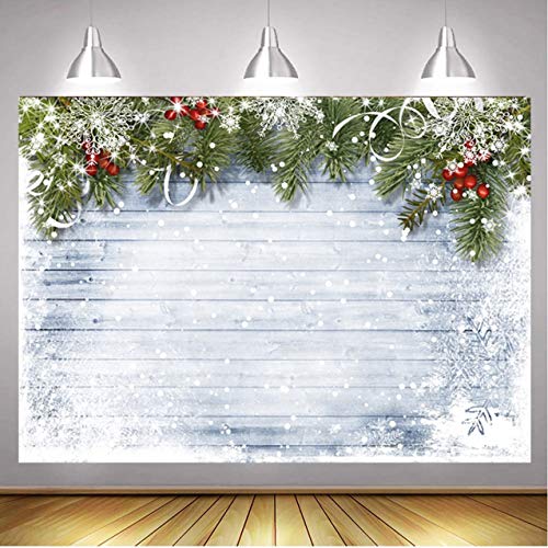 RUINI Winter Snowflake Wood Floor Christmas Pine Tree Backdrop Photography Christmas Photography Backdrop 7x5FT