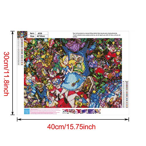 5D DIY Diamond Painting Full Square Drill, Alice in Wonderland Princess Girl Colorful Rhinestone Crystal Embroidery Drawing Gift,16"X12" Arts Craft for Home Wall/Room/Decor (Alice in Wonderland)