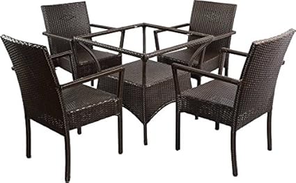 VIRASAT FURNITURE & FURNISHING Rattan and Wicker Garden Furniturer Set with 1 Table and 4 Chairs (Brown)