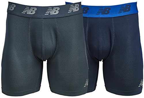 New Balance Men's Mesh Air Cool 6" Boxer Brief, No Fly, with Pouch (Pack of 2), Pigment/Thunder, X-Large (40-42")
