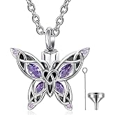 Q&D&S Cremation Butterfly Urn Necklace Jewelry for Ashes for Women Stainless Steel Inlaid Crystal Memorial Pendant Human Pet Ash Holder Gift A Loss of Loved Ones
