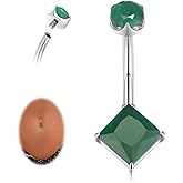 AROWRO Belly Button Ring with Square Gem G23 Titanium Internally Threaded Belly Ring 14G Hypoallergenic Navel Barbell Piercing