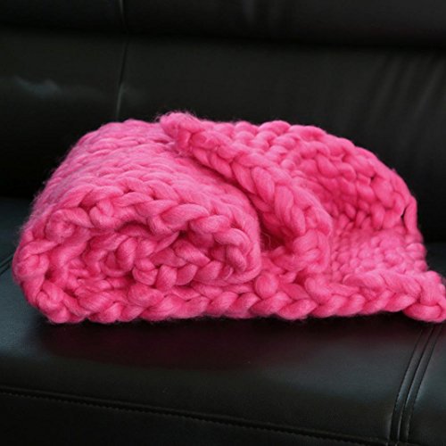 SMYTShop Handmade Chunky Knit Blanket Throw Soft Rug Sofa Bed Lounge Decorator Knitted Bulky Blanket Home Decor Gift 31.5 x 39.4 inches (Hot Pink)