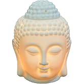 Tvoip 1PCS Ceramic Buddha Head Essential Oil Burner with Candle Spoon, Aromatherapy Wax Melt Burners Oil Diffuser Tealight Candle Holders Buddha Ornament for Yoga Spa Home Bedroom Decor Gift (White)