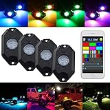 Willpower LED RGB Rock Light Kits With Cell Phone APP Bluetooth Control With 4 Pods Under Glow LED Neon Light kit for Jeep Off Road Trucks Car ATV SUV Boat for Timing & Music Mode (4 Pods)