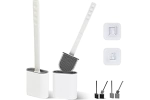 Silicone Toilet Brushes & Holders – Pack of 2 Long Non-Slip Handle, Flexible Bristles for Easy Cleaning – Modern Drip-Free Ba