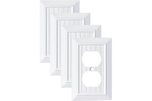 FUNKIIM Pure White Classic Beadboard Wall Plates,Light Switch Covers,Electrical Outlet Covers, Switch Plates of Various Combination, Nature Bamboo Fiber Wall plate (1 Gang Duplex 4 Pack)
