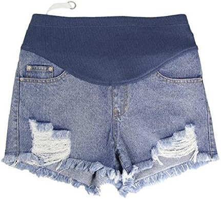 zenicham Women's Ripped Hole Tassel High-Waisted Jeans Shorts Pants For Pregnant Women