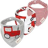 CuteOn Baby Drool Bibs | 3-Pack Super Absorbent Cotton | Unisex Baby Gift - 26 Red Tractor