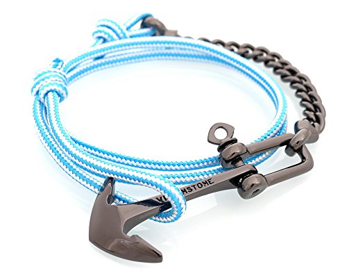 VIRGINSTONE Gun Gray Nautical 3D Anchor Shackle Chain Sailing Nautical Bracelets on Colorful Nylon Ropes