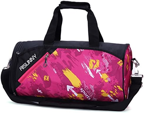 RISUNNY Barrel Gym Bag Sports Duffel Bags with Shoes Compartment for Men and Women (Rose red)