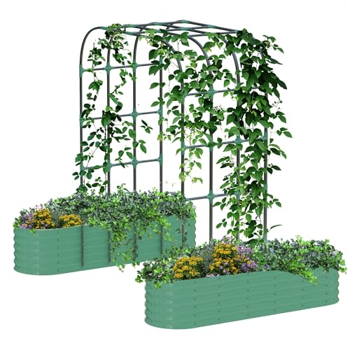 ActiveTrail 96" Tall Galvanized Raised Garden Bed with Vertical Arch Trellis, E…