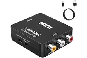 GANA AV to HDMI Adapter, 1080P Mini RCA Composite CVBS AV to HDMI Video Audio Converter Adapter Supporting PAL/NTSC with USB Charge Cable for PC Laptop Xbox PS4 PS3 TV STB VHS VCR Camera DVD (Black)