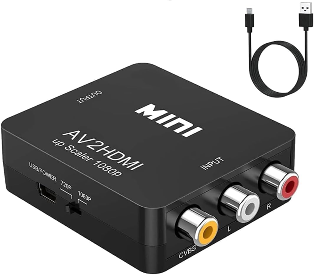 Photo 1 of GANA AV to HDMI Adapter, 1080P Mini RCA Composite CVBS AV to HDMI Video Audio Converter Adapter Supporting PAL/NTSC with USB Charge Cable for PC Laptop Xbox PS4 PS3 TV STB VHS VCR Camera DVD (Black)