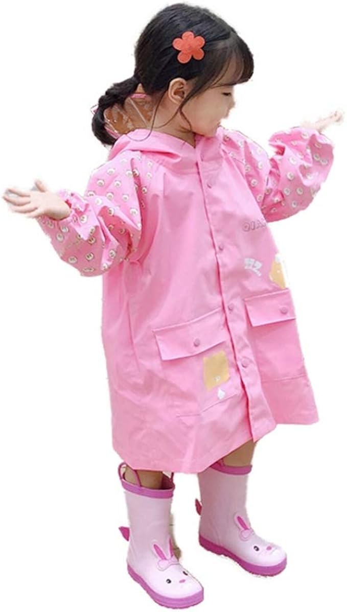 Amazon レインコート レインポンチョ 子供用 キッズ レインウェア 通学 防風 防水 男女兼用 雨具 リュック対応 軽量 かっぱ 雨具 入園 入学 男の子 女の子 ランドセル 梅雨 M フード付き 収納ポーチ付き保育園 幼稚園 小学生 雨具 合羽 ピンク 豚