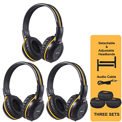 3 Pack of Wireless Car Headphones, Wireless Headphones for Kids, in Car Wireless Headphones with Carrying Case for Universal Rear Entertainment System, 2 Channel Wireless Headphones