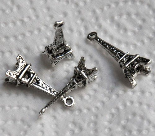 Beading Station 10-Piece Eiffel Tower Pendant Charms for Jewelry Making, 23mm-S, Antique Silver