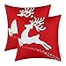 CaliTime Pack of 2 Soft Canvas Throw Pillow Covers Cases for Couch Sofa Home Decoration Christmas Holiday Reindeer with Stars Print 18 X 18 Inches Christmas Red