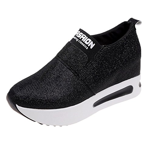 Women's Platform Wedges Walking Sneakers Flat Thick Bottom Shoes Slip On Ankle Boots (Black, US:5.5)