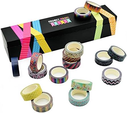 Washi Masking Tape Set + Bonus Portable Dispenser / Organizer. 16 Colorful Vibrant Exclusive Decorative Rolls Of Tape. Great For Scrap booking Bullet Journal DIY Projects &amp; Much More.