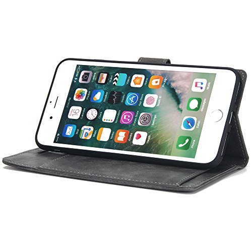 Scheam iPhone 7 Plus iPhone 8 Plus Wallet Leather Case with Protective Durable Women Shell Folio flip Cell Phone Cover Bag with Card Slots,Cash Pocket,Black - Thumbnail 3
