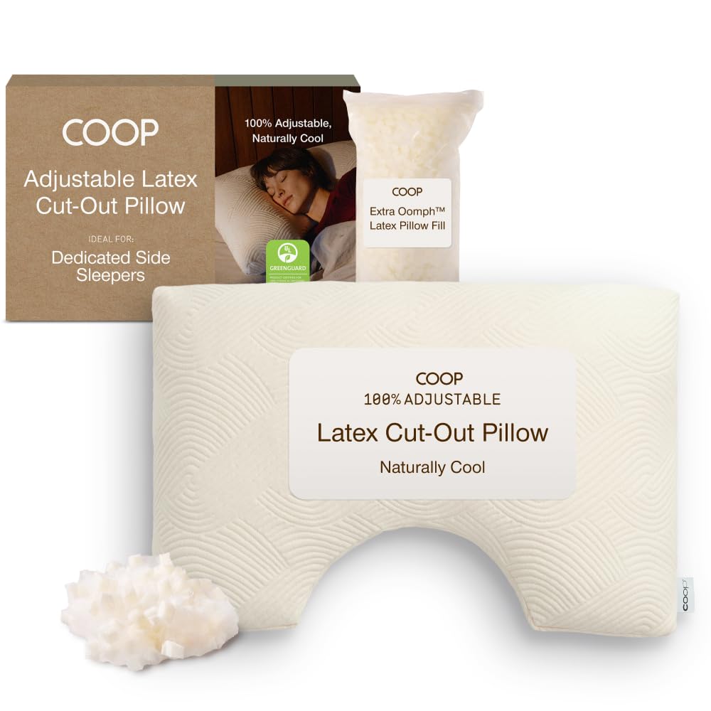 Coop Home Goods Adjustable Latex Cut-Out Pillow King, Talalay Latex & Microfiber Fill, Ergonomic Shoulder Cut-Out, Naturally Cooling, Eco-Friendly, Medium Firm for Side Sleepers, GREENGUARD Gold