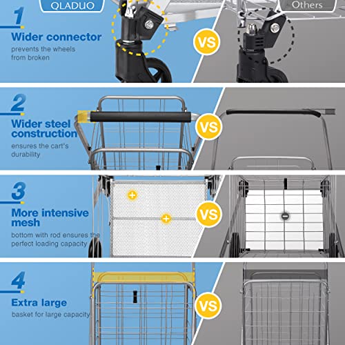 Jumbo Folding Shopping Cart Grocery Utility Cart with Swivel Wheels