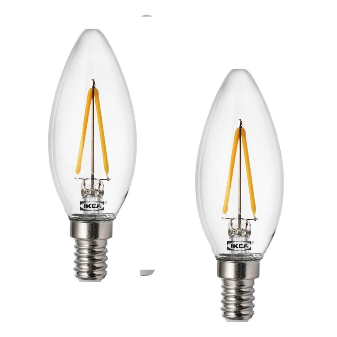 Ikea RYET E14 LED Filament Glass Candle Bulb, 200 Lumen, 1.8 Watt, 2700 Kelvin - [Set of 2]