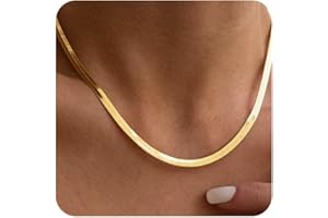 HIPWOPE 14K Gold/Silver Plated Snake Chain Necklace，Herringbone Necklace For Women Gold Filled Flat Chain Necklace for Women 
