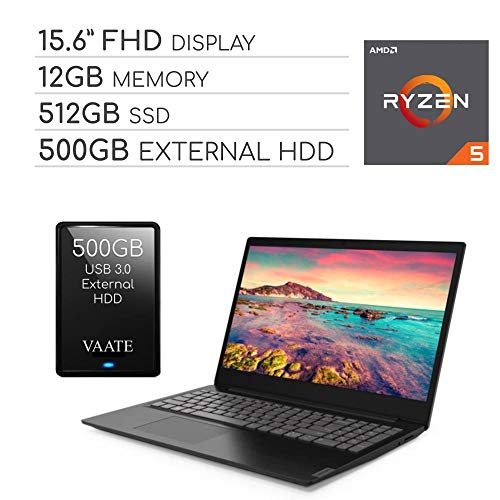 Lenovo IdeaPad S145 2019 Premium 15.6″ FHD Laptop Computer,AMD Ryzen 5-3500U 2.0 GHz, AMD Radeon Vega 8, 12GB RAM, 512GB SSD ,Wi-Fi, Bluetooth, Webcam, HDMI, Windows 10 / 500GB External HDD