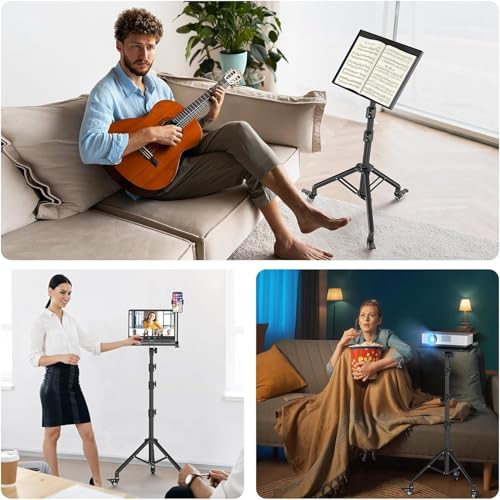 WEAGP Soporte para Proyector con Ruedas, Soporte para Proyector Tripode con Bandeja para Ratón, Porta Celular y Bandeja de Almacenamiento, Soporte Trípode Proyector para Oficina Hogar Estudio