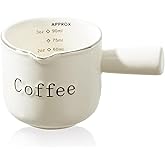 PARACITY Espresso Cups Ceramic with Handle, Measuring Cup with Dual Scale, Espresso Shot Glass with V-Shaped Mouth, 3 OZ Espr