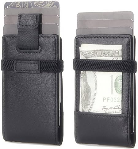 Purfit Design Minimalist Wallet Genuine Leather Slim Wallet Front Pocket Mini Wallet For Cards and Cash with Money Band Clip & RFID Blocking (Black)